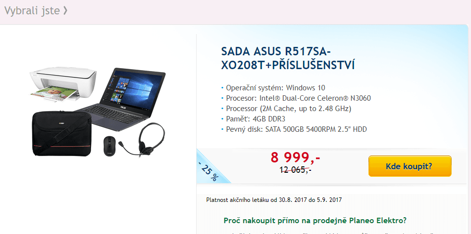 Sada ntb. ASUS, tiskárna HP, myš, brašna,sluchátka