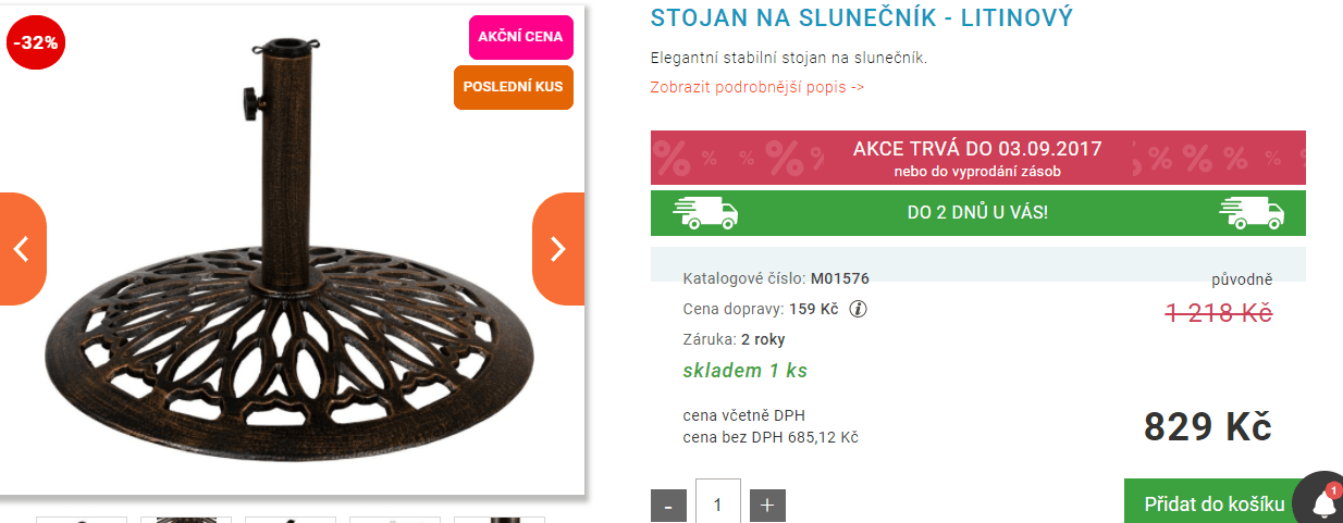 Stojan na slunečník litinový