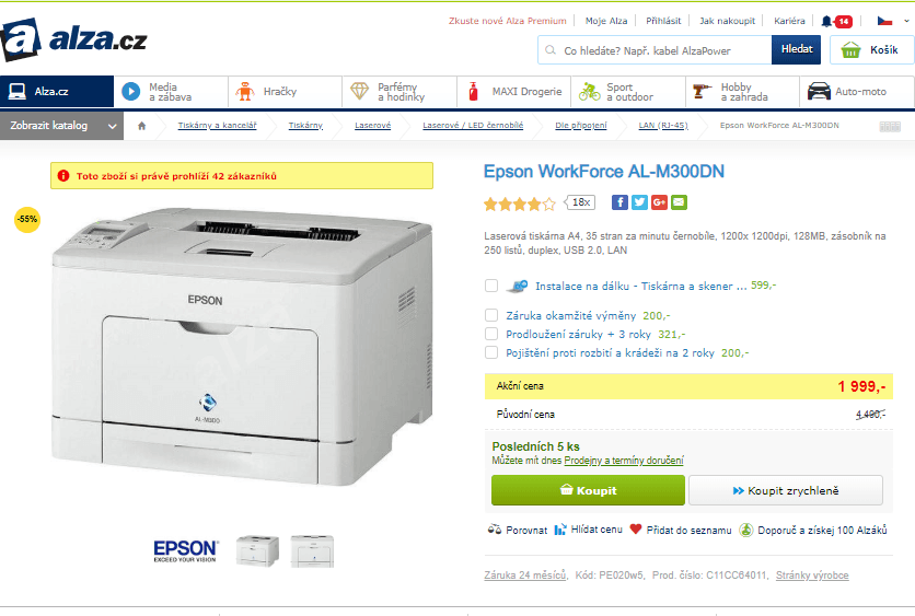 Laserová LED ČB tiskárna Epson