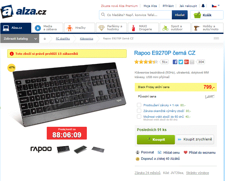Bezdrátová klávesnice Rapoo E9270P