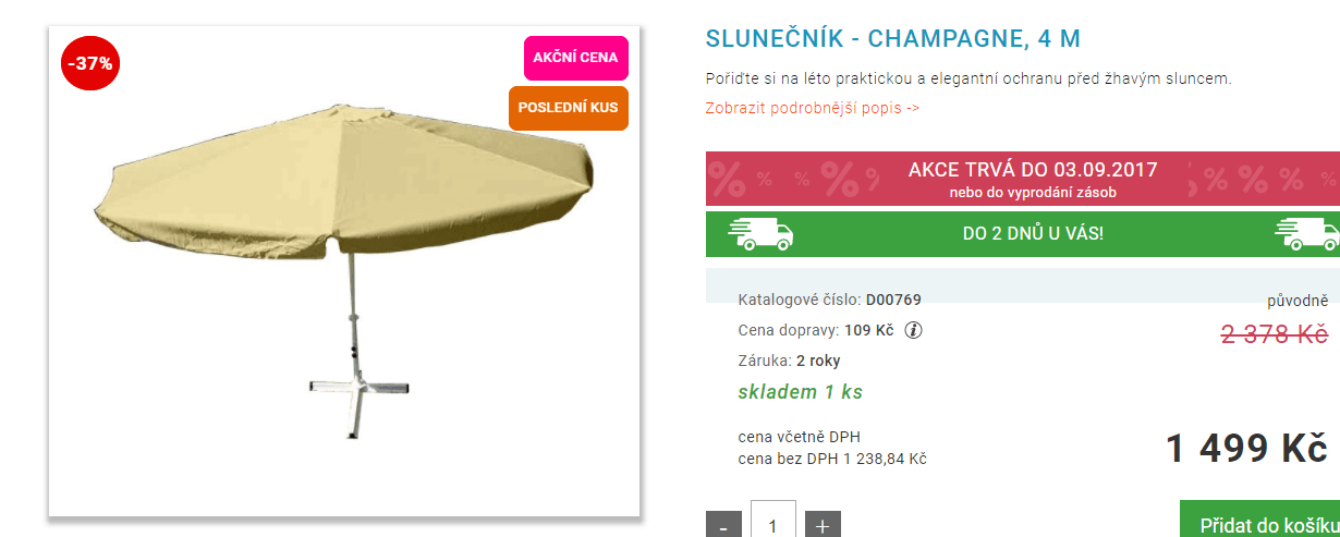 Slunečník, 4m, 240 cm, champagne