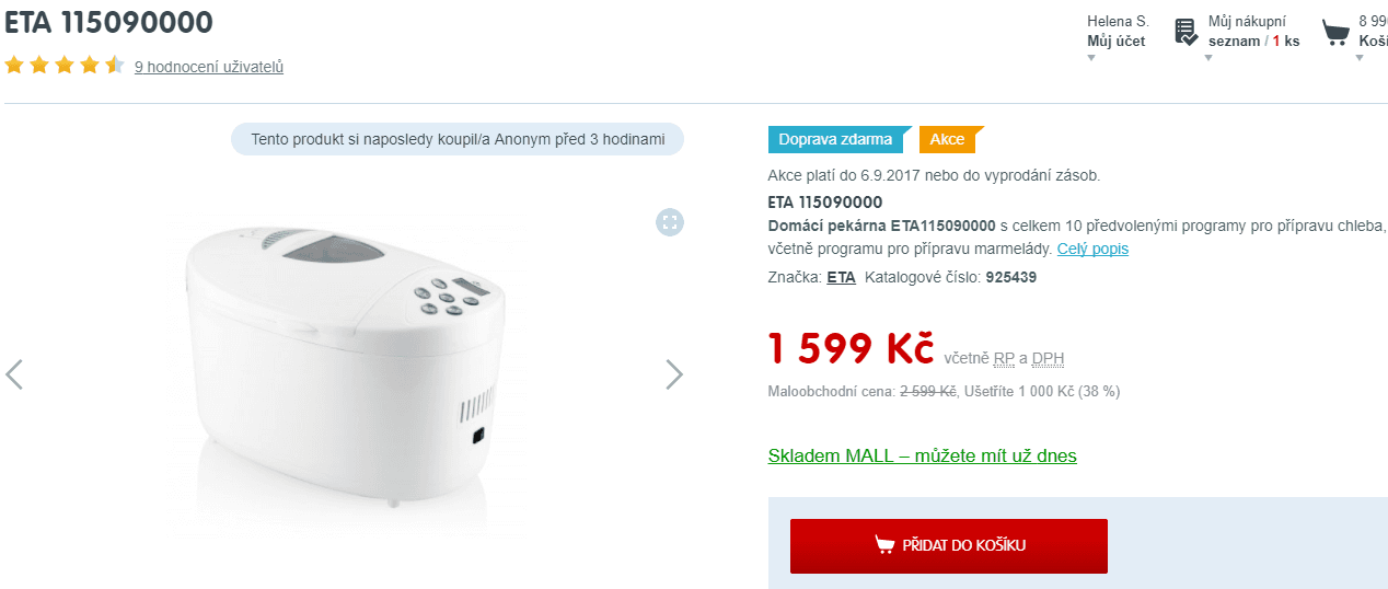 Domácí pekárna ETA 1150 + marmeláda