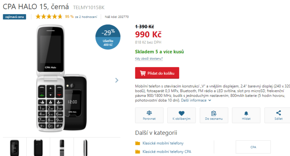 Klasický mobil véčko CPA Halo 15