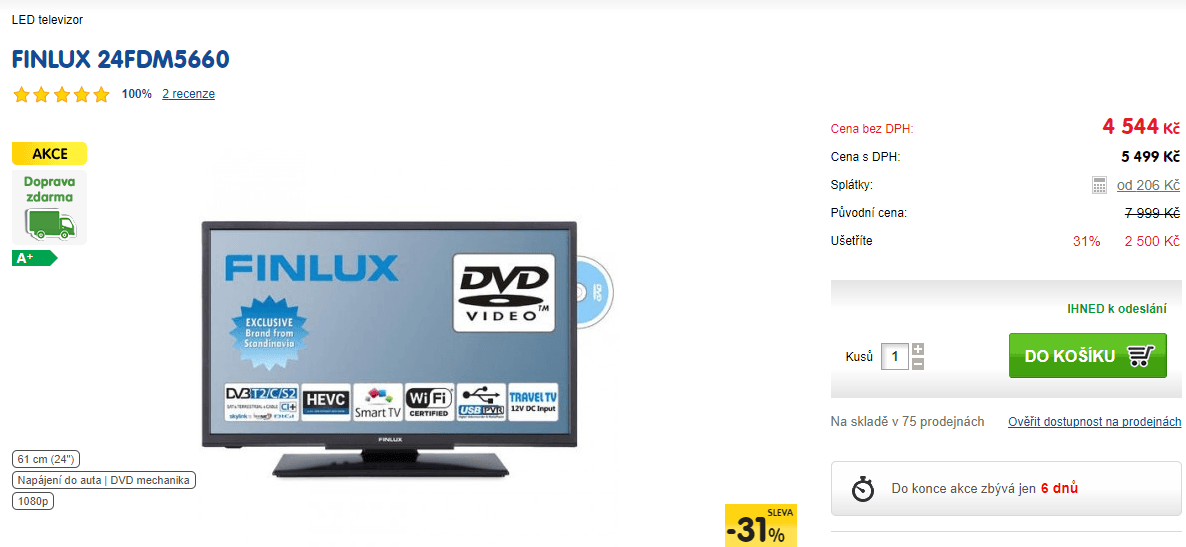 TV do auta, CD/DVD, Smart 61cm, Finlux