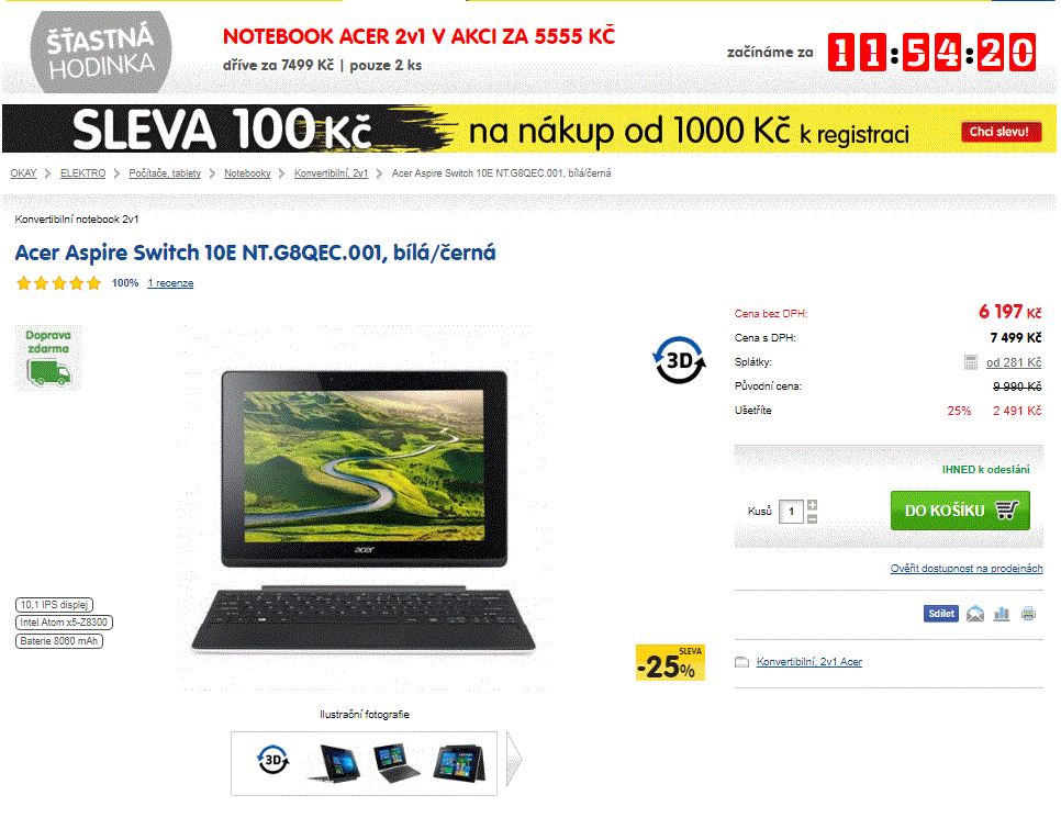 Acer Switch, 4x1,4GHz, 2GB RAM, 10,1"