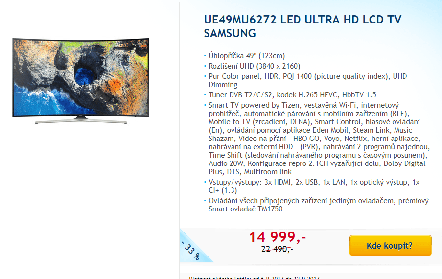 4K LED TV, Smart, Curved, 124cm, Samsung