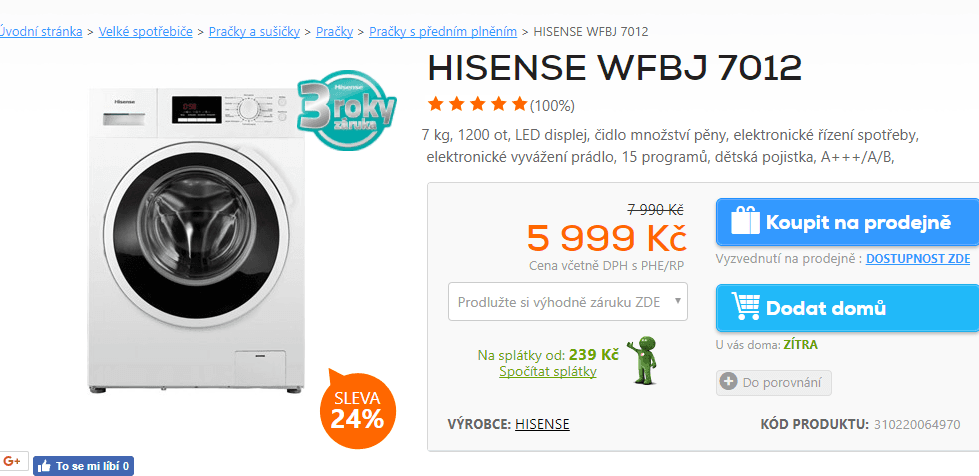 Pračka Hisense, 7kg, 1200 ot., A+++