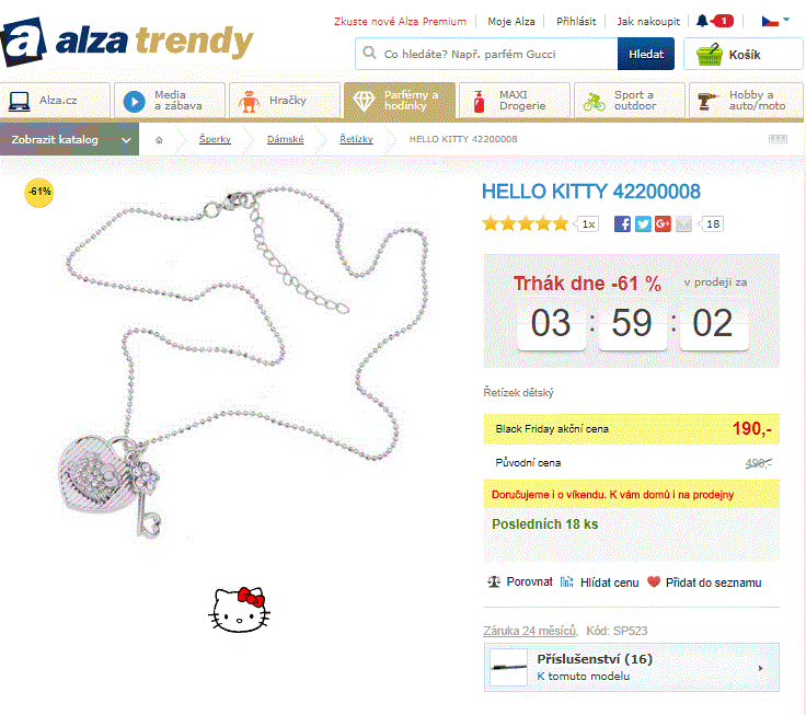 Dětský řetízek Hello Kitty, 50 cm