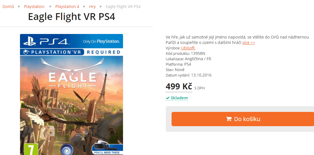 Hra Eagle Flight na Playstation VR
