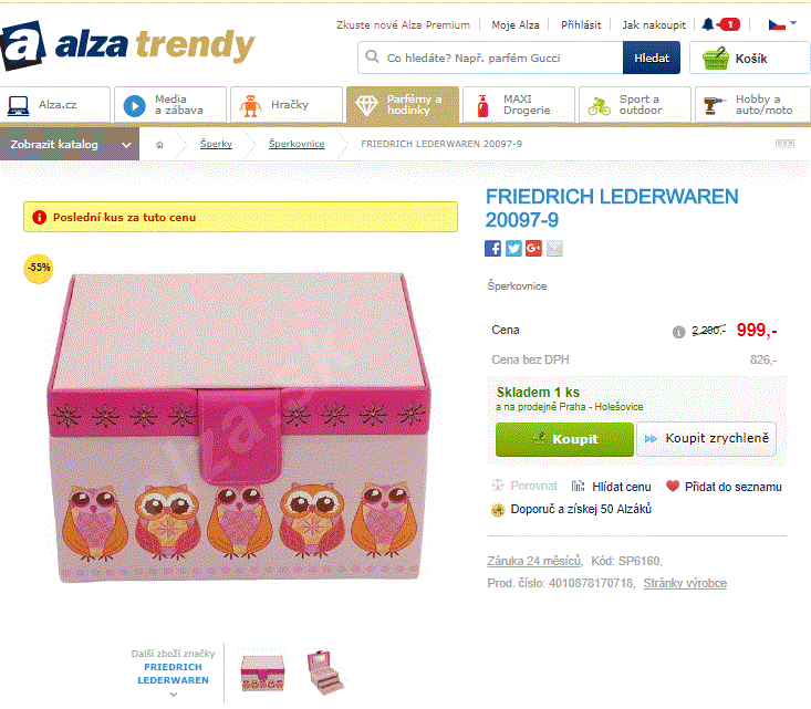 Růžová šperkovnice Friedrich Lederwaren