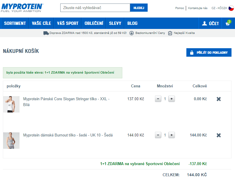 Myprotein.cz - 1+1 na sportovní oblečení