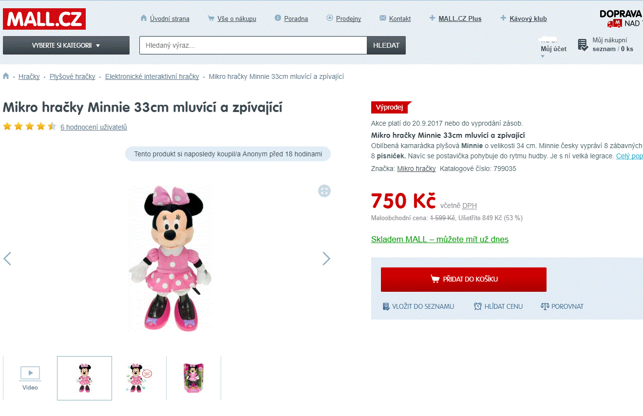 Plyšová Minnie 34 cm (mluví, zpívá)