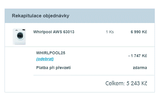 Pračka Whirlpool, 6kg, A+++, 1000 ot.