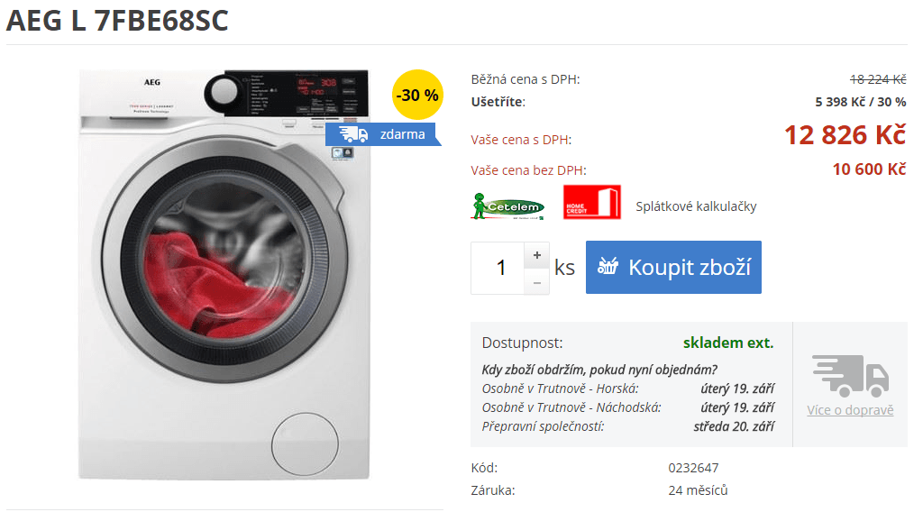 Pračka AEG, pára, 8kg, 1600 ot., A+++