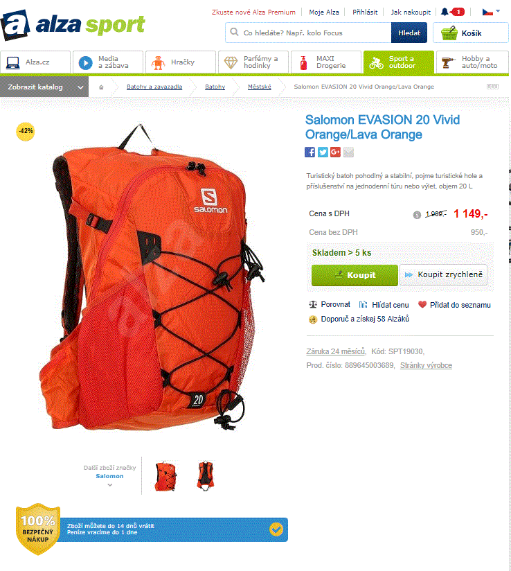 Turistický batoh Salamon, 20 L, oranžový