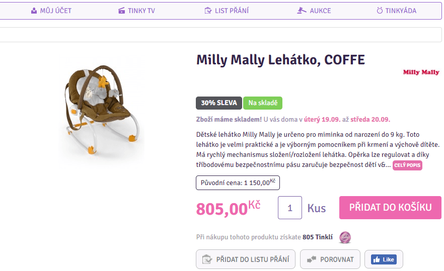Lehátko Milly Mally pro miminka do 9kg