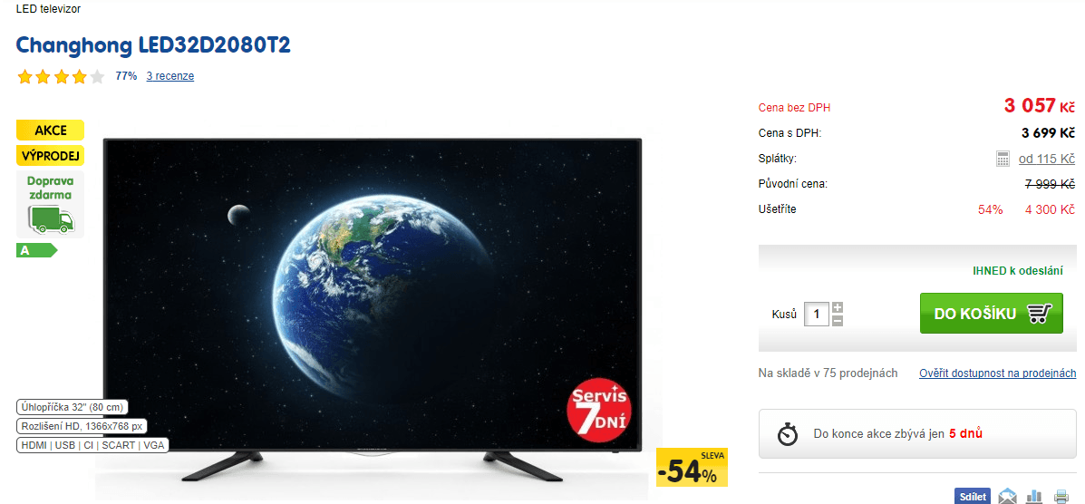 HD ready LED, 81 cm, T2, Changhong