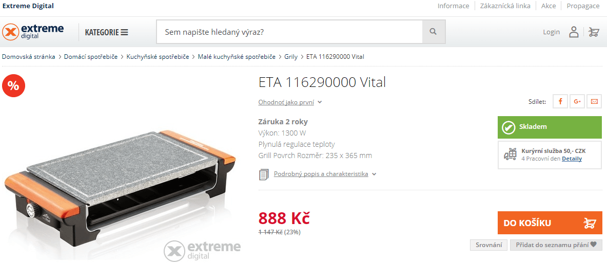 Stolní el. gril ETA Vital, 2 desky