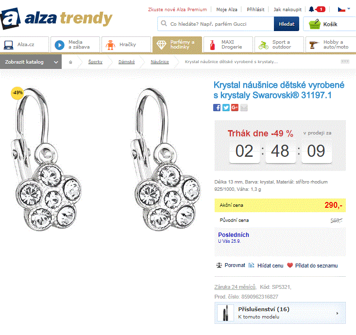 Dětské náušnice s krystaly Swarovski