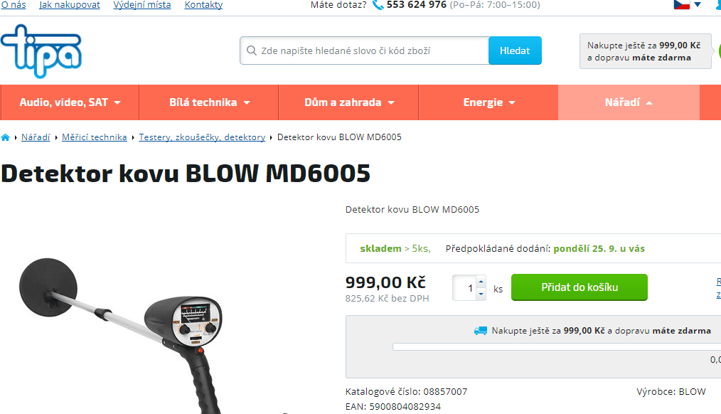 Detektor kovů BLOW MD6005 