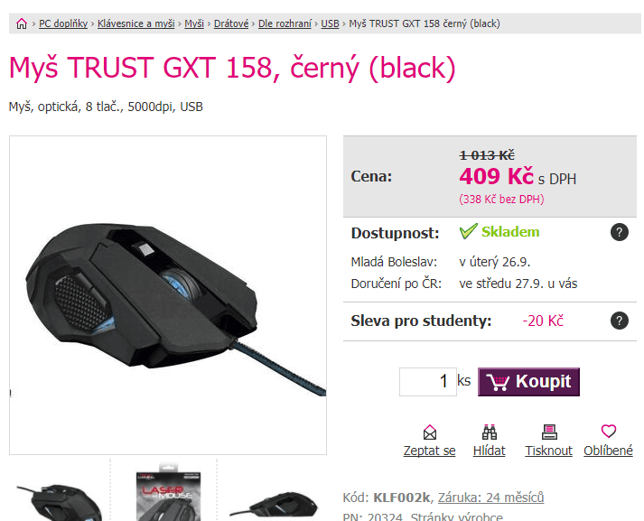 Herní laserová myš Trust GXT 158