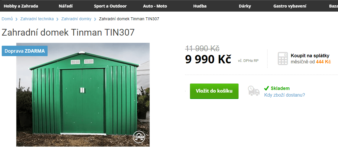 Zahradní domek Tinman, 3,7x3,2 metru