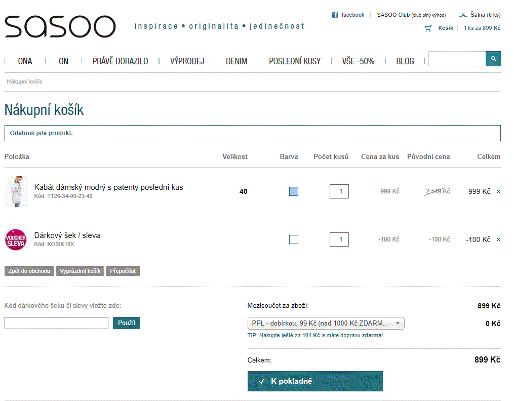 Sasoo.cz - výprodej posledních kusů až 75%