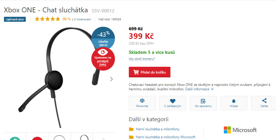 Sluchátka Microsoft Xbox One Chat 