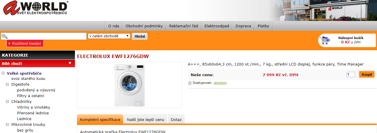 Electrolux, pára, 7kg, 1200 ot., A+++