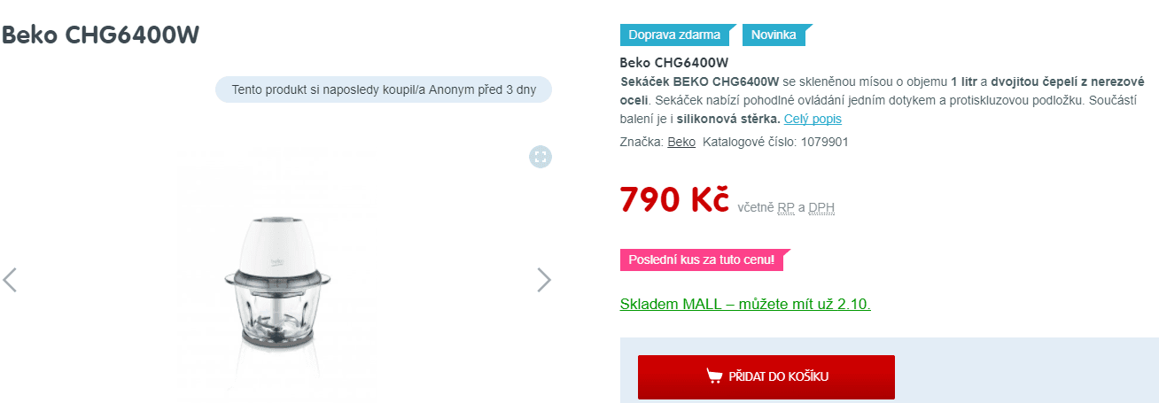 Sekáček Beko, objem 1 litr