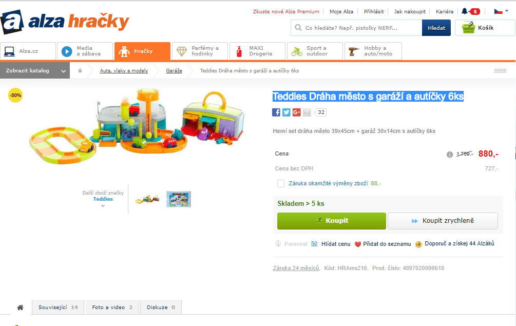 Dráha město s garáží a autíčky 6ks