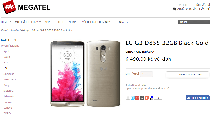 LG G3, 4x 2,5GHz, 3GB RAM, 5,5" qHD