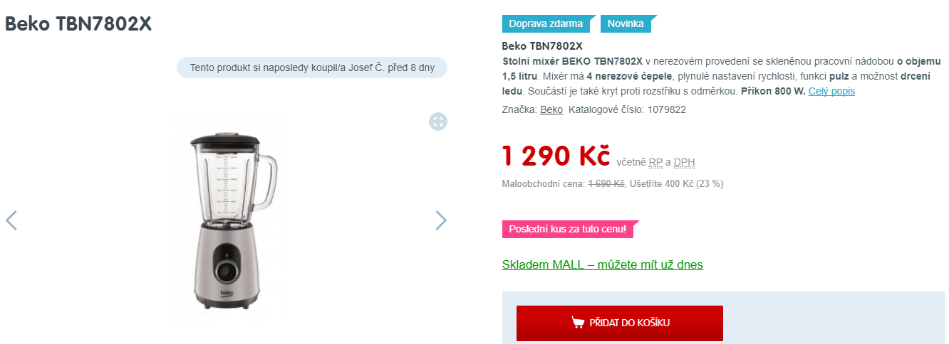 Mixér Beko TBN 7802 X, led 1,5 litru