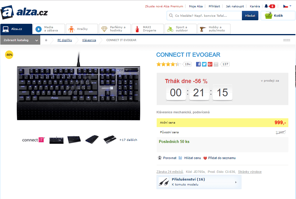 Herní klávesnice Connect IT CI-636, USB