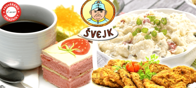Řízek dle výběru, bramborový salát + presso a dort