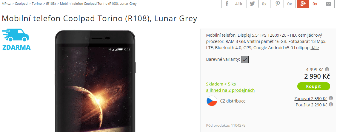 Coolpad Torino, 8x 1,4GHz, 3GB RAM, 5,5"