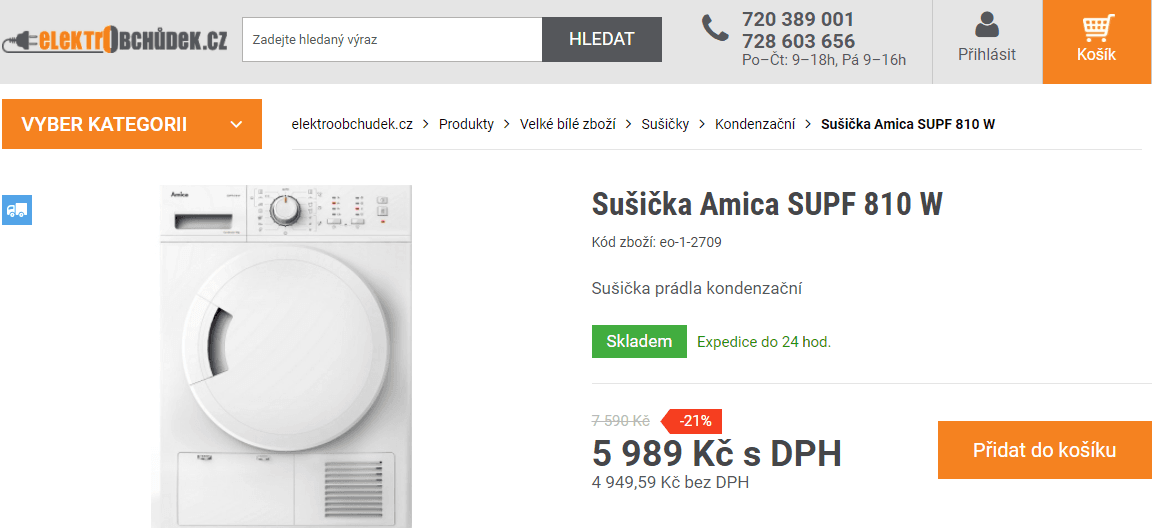 Kondenzační sušička Amica, 8 kg