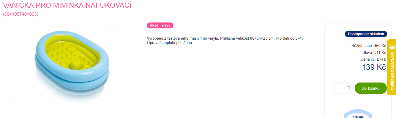 Nafukovací vanička pro mimina