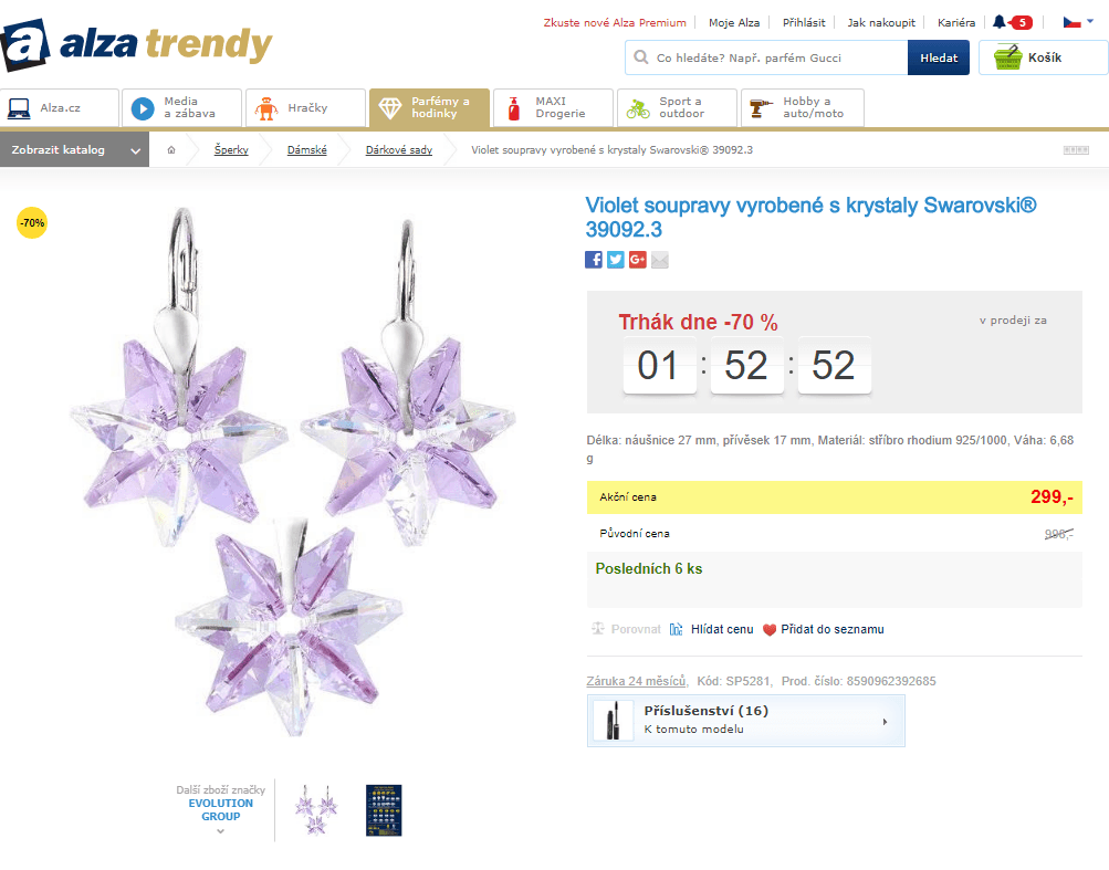 Violet souprava s krystaly Swarovski 