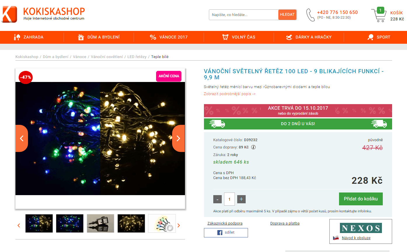 Vánoční světelný řetěz - 100 LED, 9,9 m