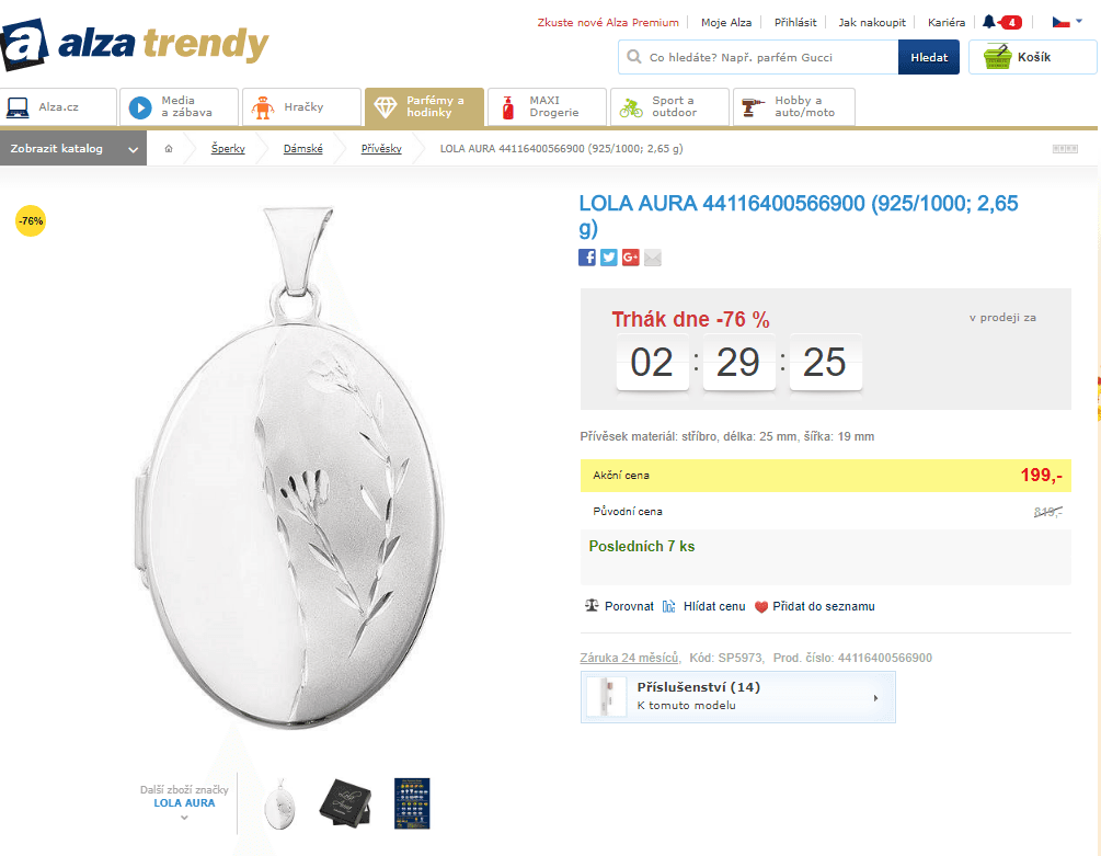 Stříbrný přívěsek Lola Aura, 2,5x1,9 cm