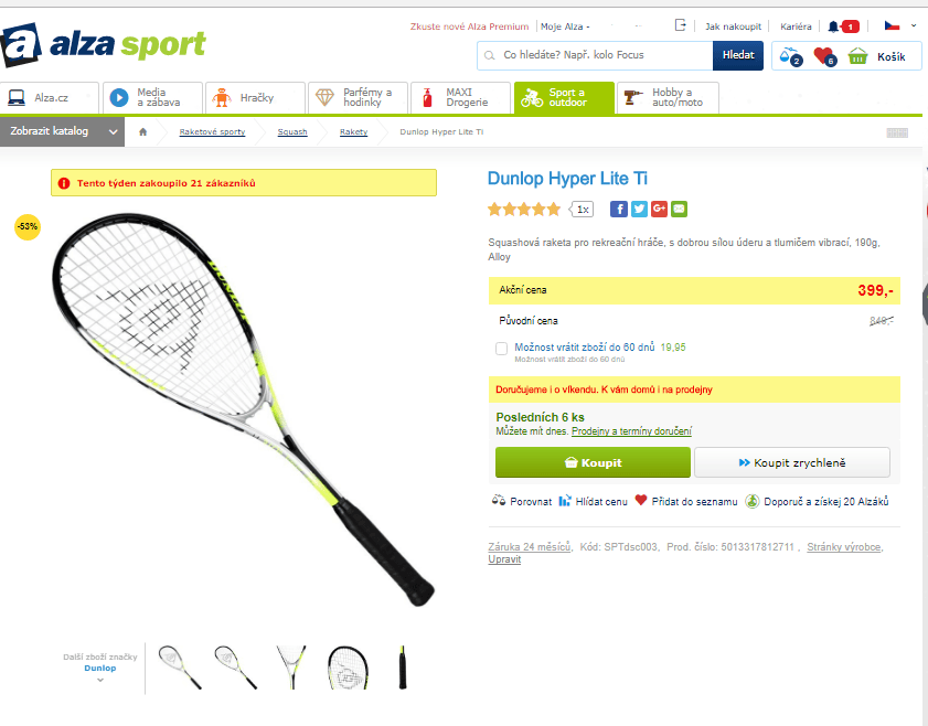 Squashová raketa Dunlop Hyper Lite Ti