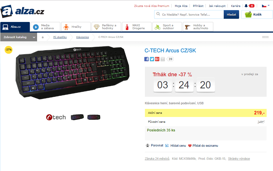 Herní klávesnice C-TECH Arcus, USB