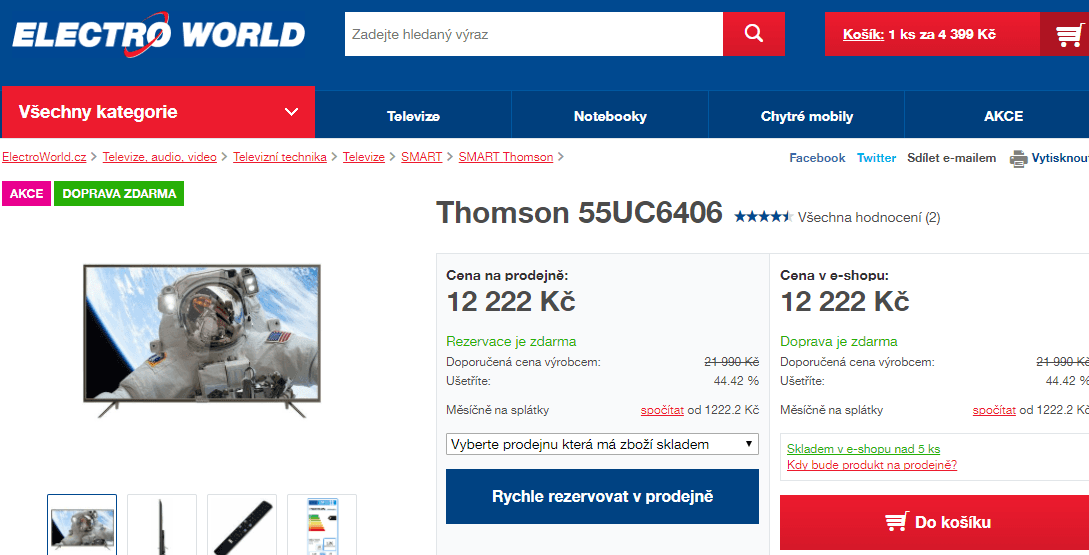 Ultra HD TV, Smart, HDR, 139 cm, Thomson