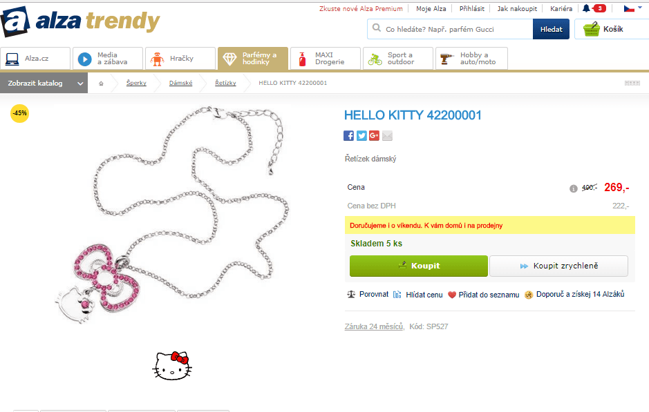 Dámský řetízek Hello Kitty, 52 cm