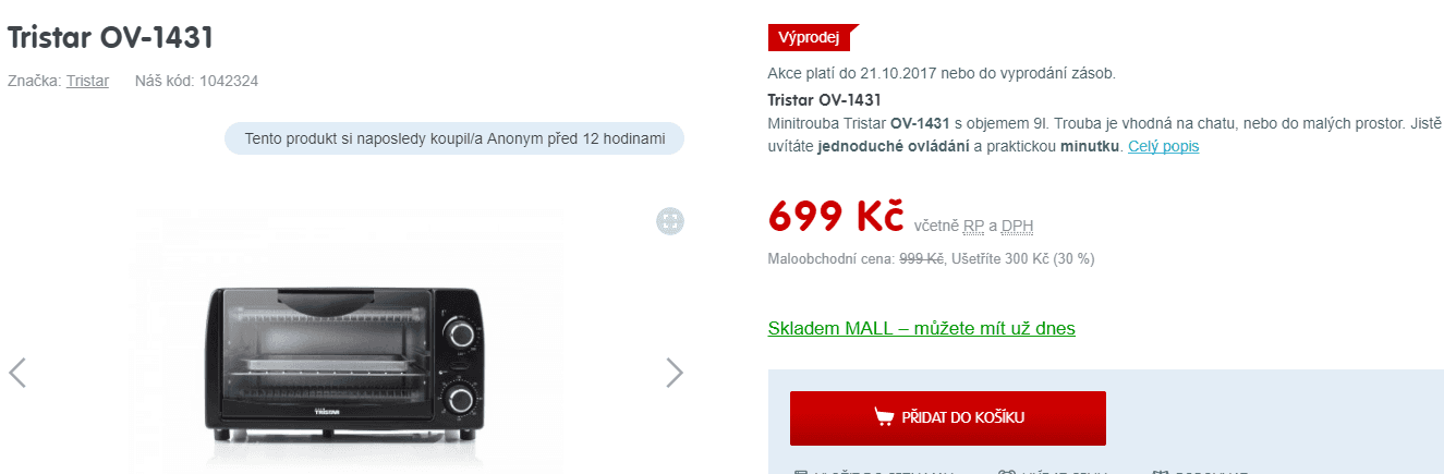 Mini trouba Tristar, 9l., gril