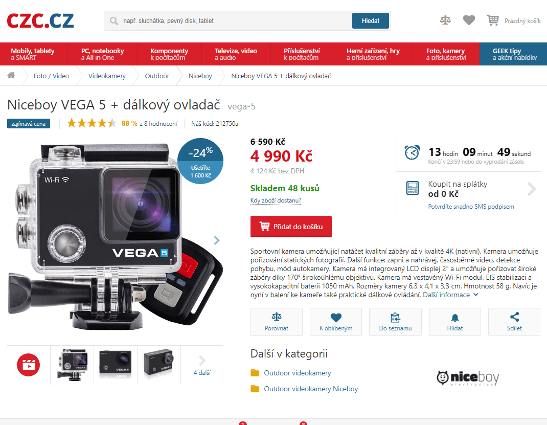Outdoor kamera Niceboy VEGA 5 + ovladač