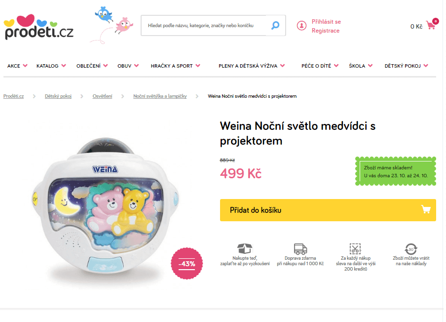 Noční světlo s projektorem, hudbou Weina