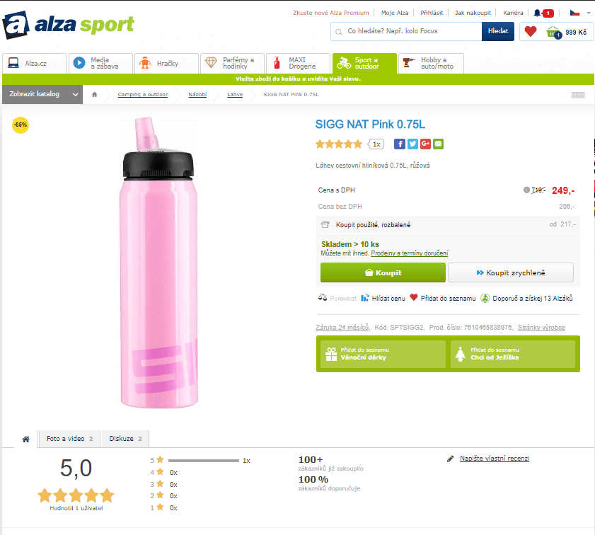 Hliníková láhev Sigg NAT Pink 0.75L