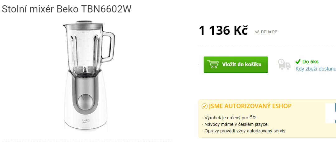 Mixér Beko, drcení ledu, 1,5 litru